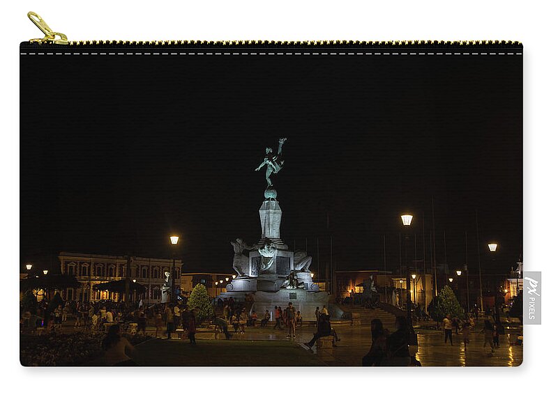 At Night Zip Pouch featuring the digital art Trjillo Plaza de Armas at night by Carol Ailles