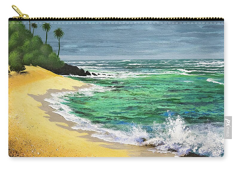 Tropical Beach Zip Pouch featuring the painting Tropical Beach by Frank Wilson