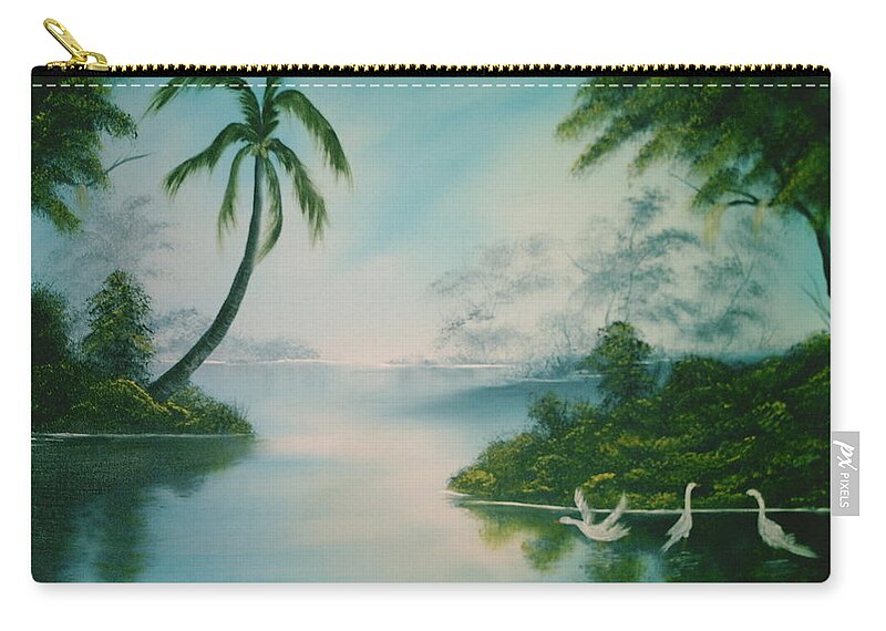 Tropical Island Zip Pouch featuring the painting Tropical Lagoon by Jim Saltis