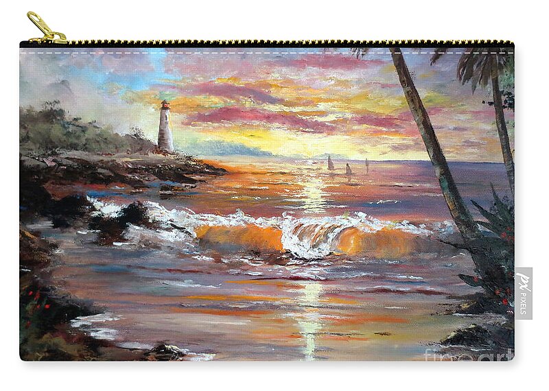 Sunset Zip Pouch featuring the painting Tropical Sunset by Lee Piper
