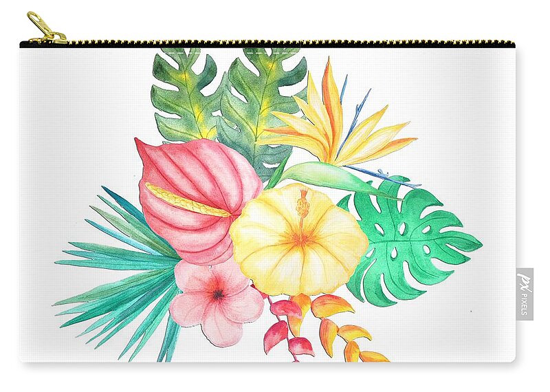 Delicate Zip Pouch featuring the painting Tropical Watercolor Bouquet 6 by Elaine Plesser