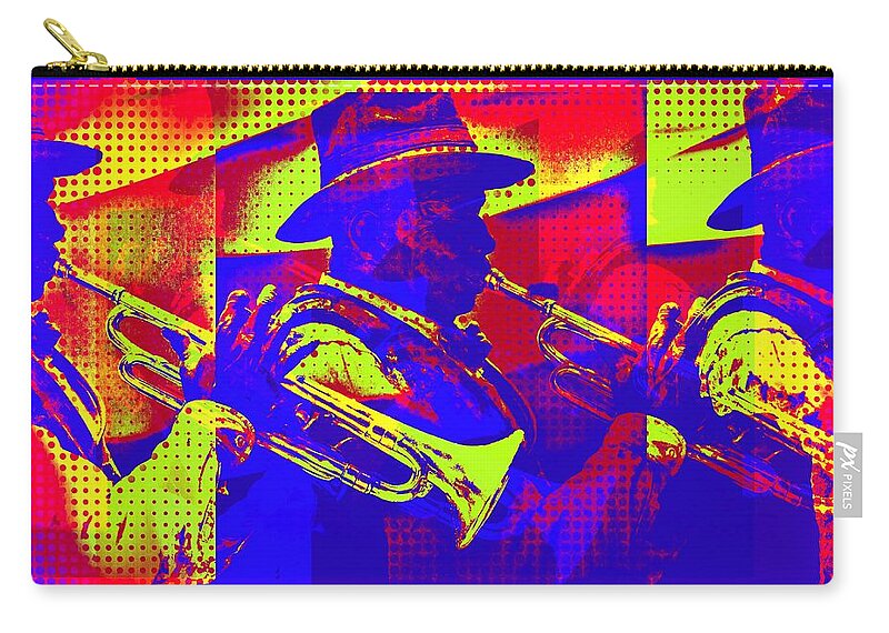 Trumpet Player Zip Pouch featuring the mixed media Trumpet player pop-art by Tatiana Travelways