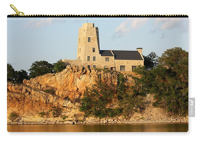 Landscape Zip Pouch featuring the photograph Tucker's Tower Lake Murray Oklahoma by Sheila Brown