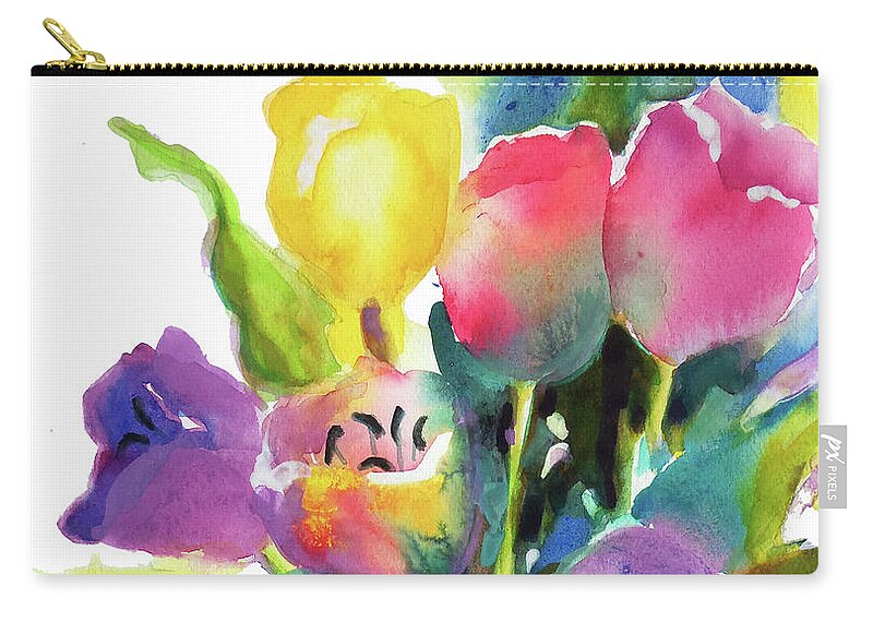Painting Zip Pouch featuring the painting Tulip Pot by Kathy Braud