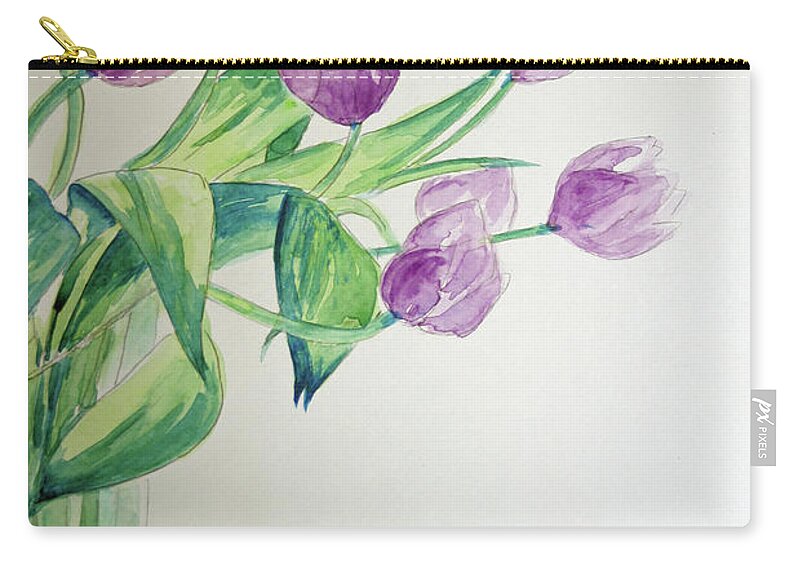 Flowers Zip Pouch featuring the painting Tulips in Purple by Julie Lueders 