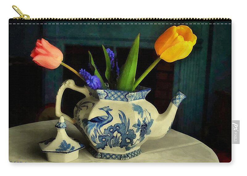 Still Life Zip Pouch featuring the painting Tulip Teapot by RC DeWinter
