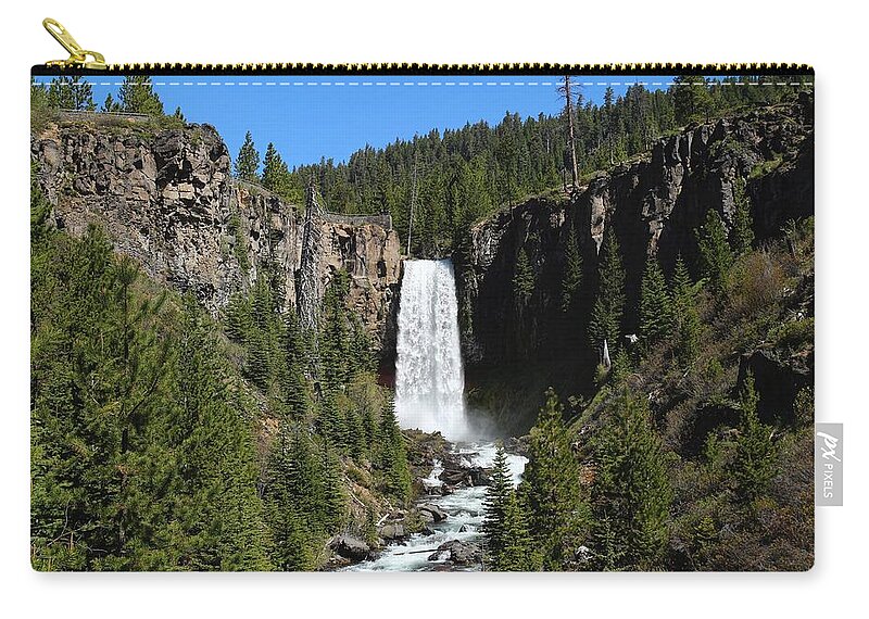 Tumalo Falls Zip Pouch featuring the photograph Tumalo Falls by Lynn Hopwood