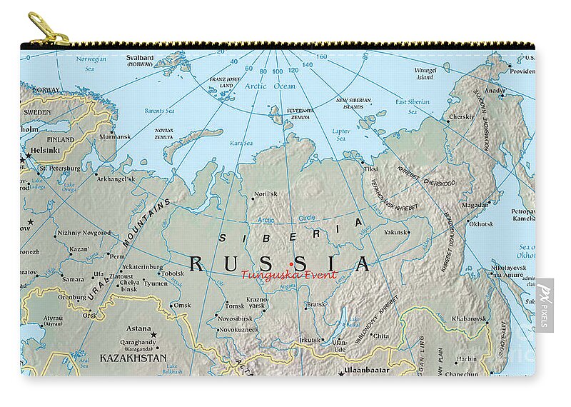 Map Zip Pouch featuring the photograph Tunguska Event Location, Siberia, Russia by Science Source