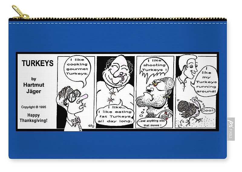 Turkey Zip Pouch featuring the drawing Turkeys by Hartmut Jager
