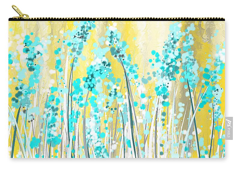 Yellow Zip Pouch featuring the painting Turquoise And Yellow by Lourry Legarde