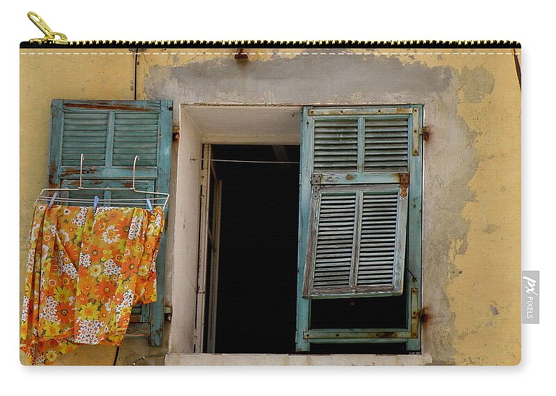 Window Zip Pouch featuring the photograph Turquoise Shuttered Window by Lainie Wrightson