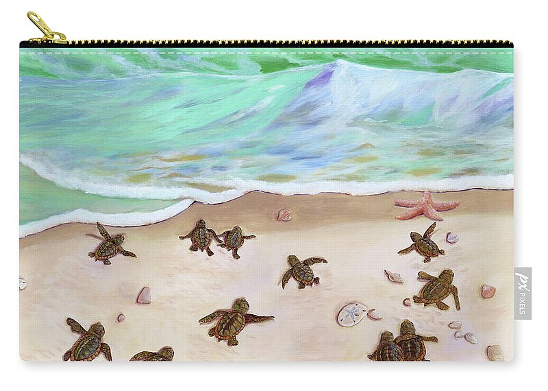 Sea Turtles Carry-all Pouch featuring the painting Turtle Beach by Donna Tucker