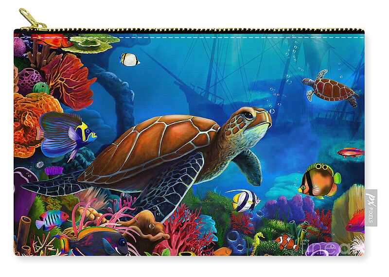 Gerald Newton Zip Pouch featuring the digital art Turtle Domain by MGL Meiklejohn Graphics Licensing