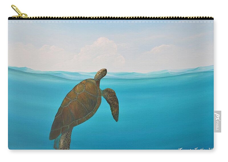 Sea Zip Pouch featuring the painting Turtle Rising by Torrence Ramsundar