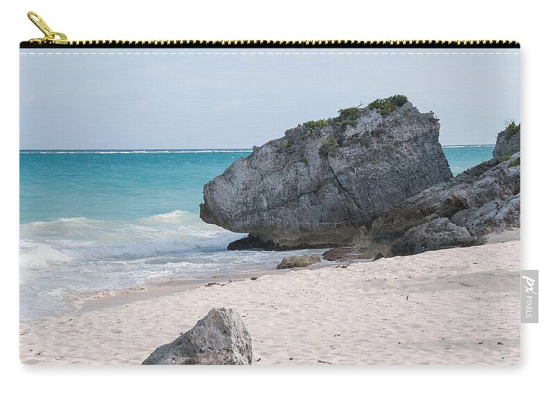 Mexico Quintana Roo Zip Pouch featuring the digital art Turtles Beach at Tulum Ruins by Carol Ailles