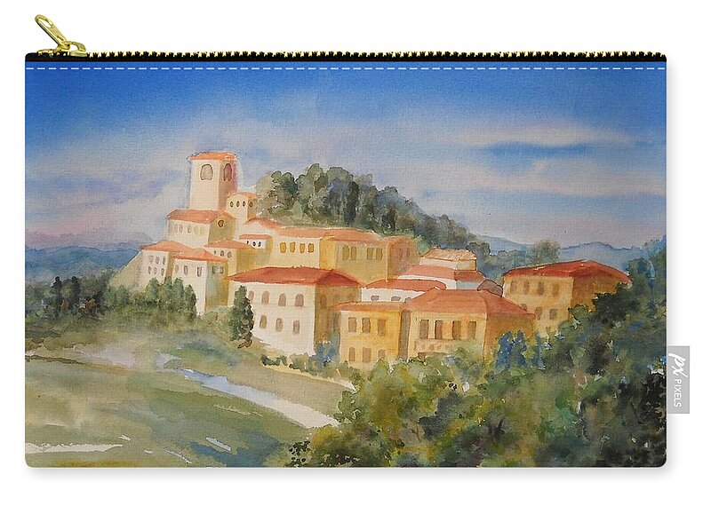 Tuscany Zip Pouch featuring the painting Tuscan Hilltop Village by Marilyn Young