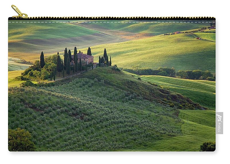 European Art Zip Pouch featuring the photograph Green Hills of Val De L' Orca Tuscan Villa by Harriet Feagin