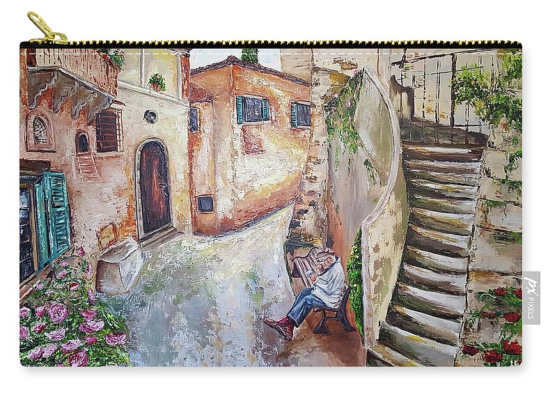 Tuscan Zip Pouch featuring the painting Reminiscing in Tuscany by Sunel De Lange