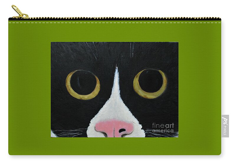 Tuxedo Cat Portrait Zip Pouch featuring the painting Tux Portrait by Reina Resto