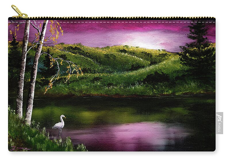 Bird Zip Pouch featuring the painting Twilight at Vasona Lake by Laura Iverson