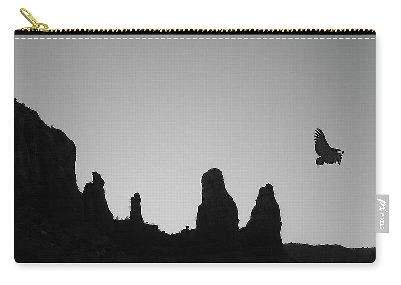 Condor Zip Pouch featuring the photograph Twilight Flight BW by David Gordon