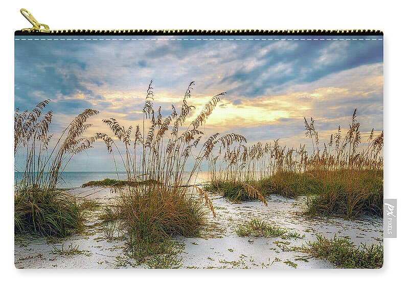Beach Zip Pouch featuring the photograph Twilight Sea Oats by Steven Sparks