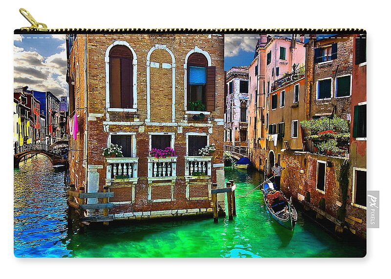 Venice Zip Pouch featuring the photograph Twin Canals by Harry Spitz