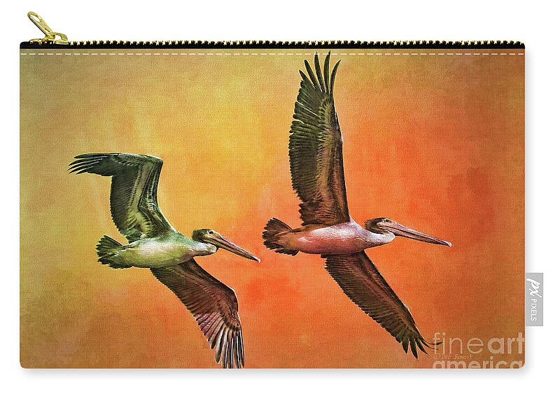 Pelicans Zip Pouch featuring the painting Twin Flight by Deborah Benoit