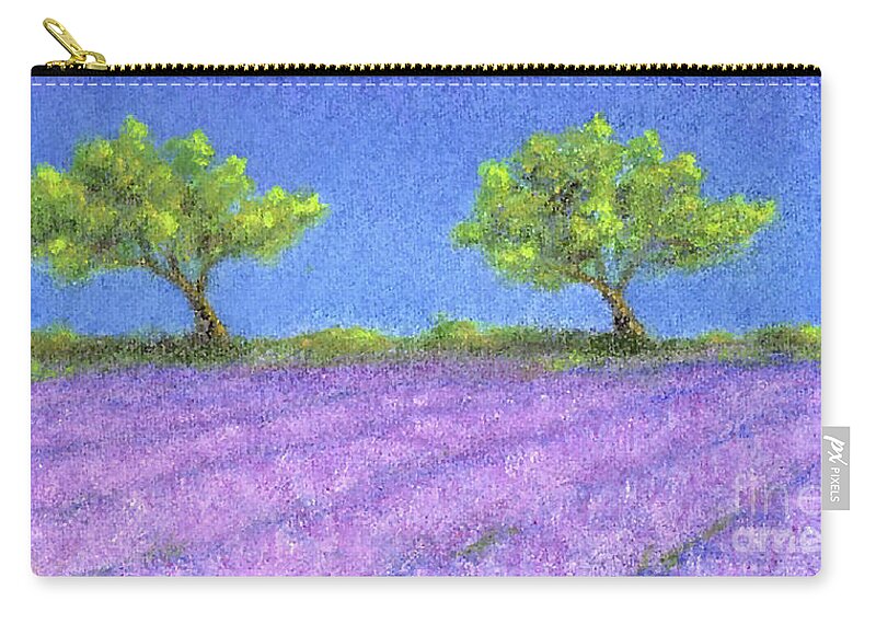 Trees Zip Pouch featuring the painting Twin Oaks and Lavender by Jerome Stumphauzer