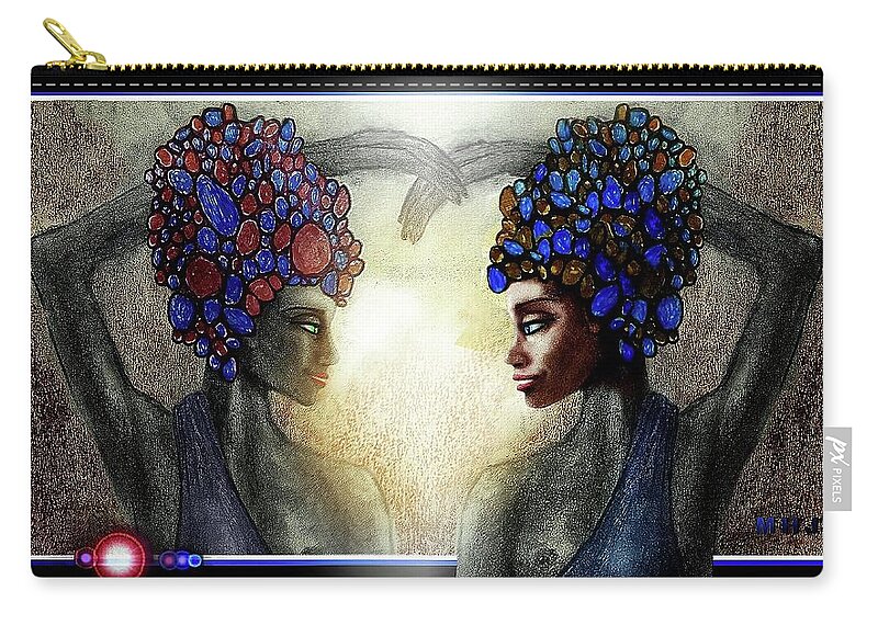 Sisters Zip Pouch featuring the drawing Twin Sisters by Hartmut Jager