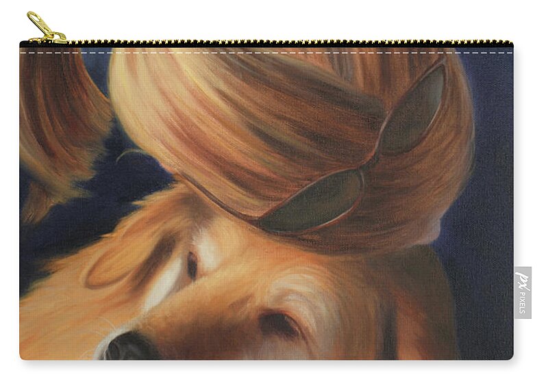 Girl; Dog; Love; Companionship; Friendship; Hugs; Bliss Zip Pouch featuring the painting Twining by Marg Wolf