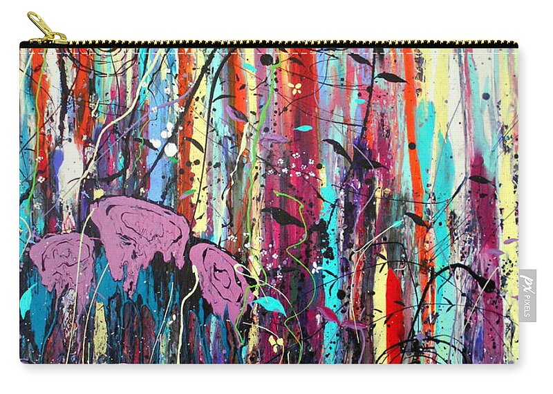 Large Paintings Zip Pouch featuring the painting Twisted Urban Kinky Roses Detail by Angie Wright