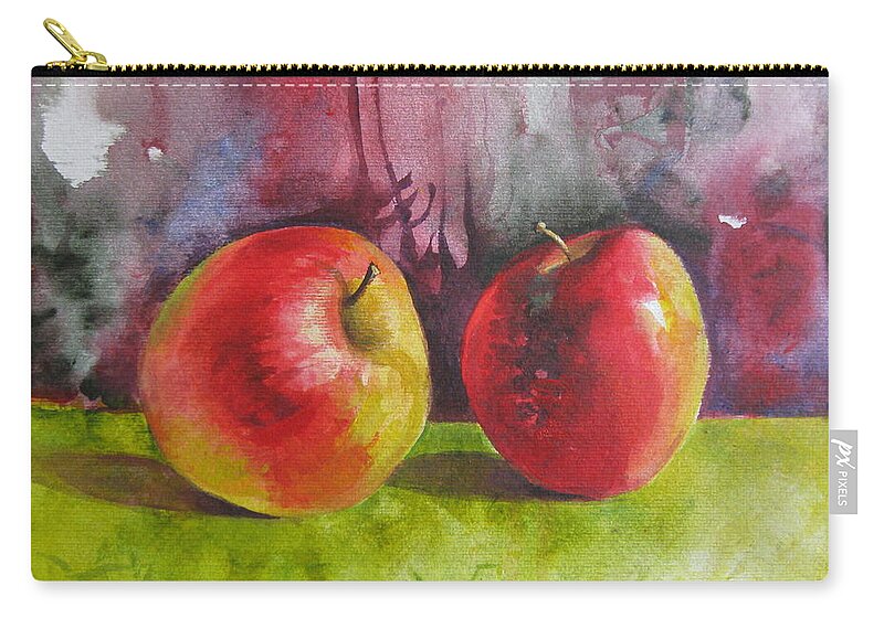 Apple Zip Pouch featuring the painting Two apples by Elena Oleniuc