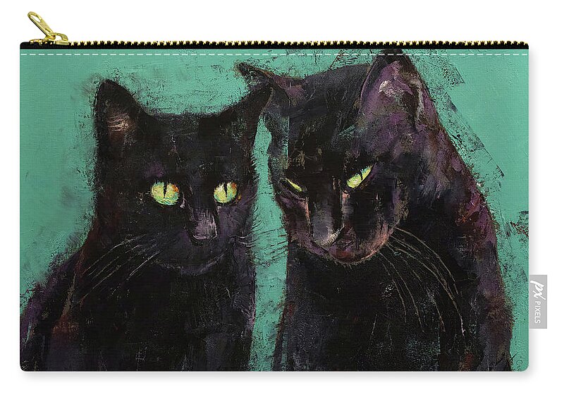 Abstract Zip Pouch featuring the painting Two Black Cats by Michael Creese