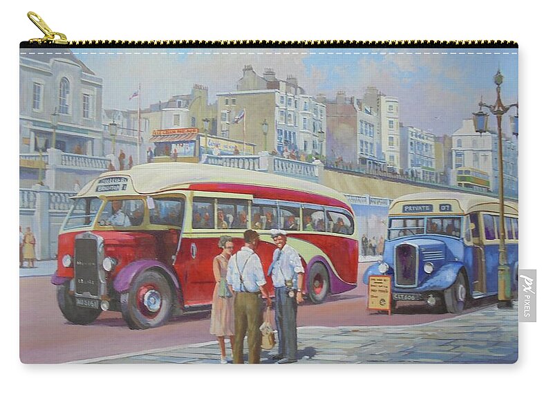 Brighton Zip Pouch featuring the painting Two coaches on Brighton seafront. by Mike Jeffries