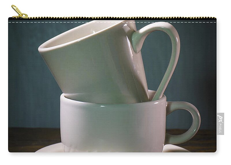Coffee Zip Pouch featuring the photograph Two Coffee Cups on Saucer by Donald Erickson