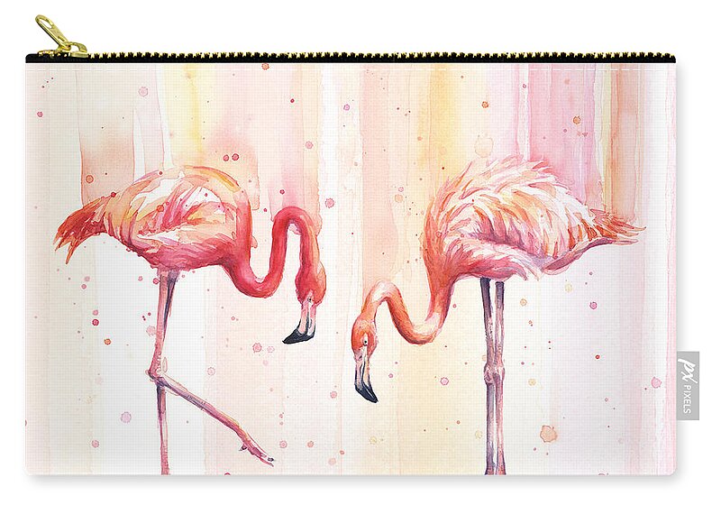 Flamingo Zip Pouch featuring the painting Two Flamingos Watercolor by Olga Shvartsur