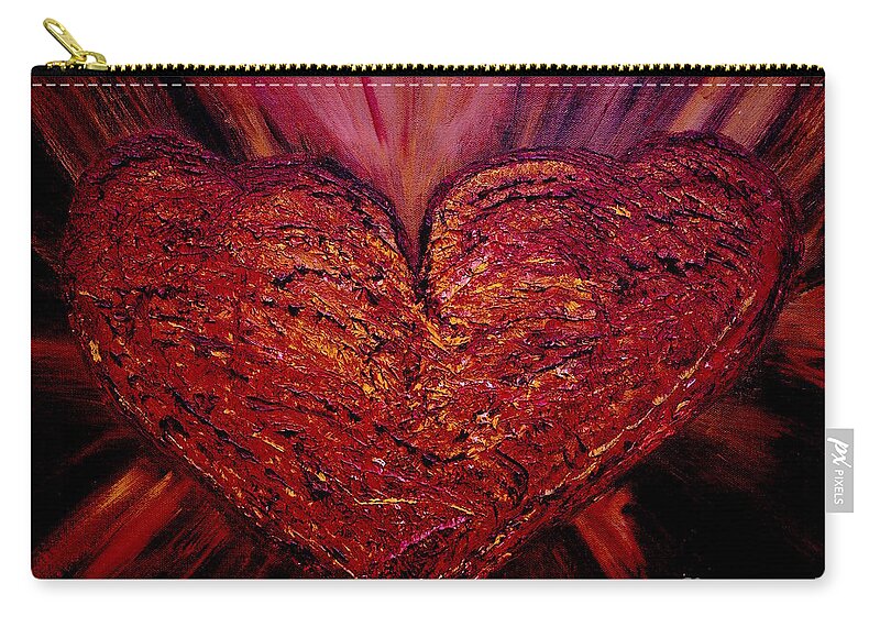 Abstract-painting Zip Pouch featuring the painting Two Hearts Become One Heart by Catalina Walker