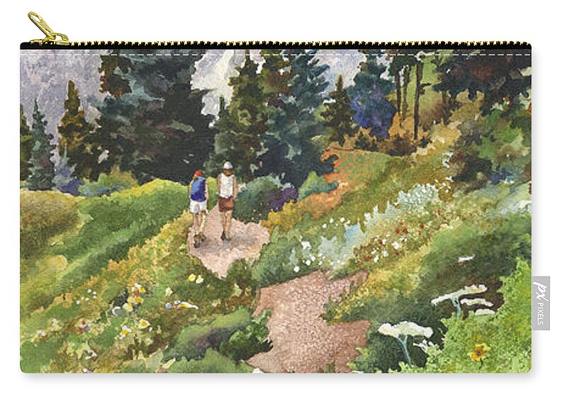 Colorado Hiking Trail Painting Zip Pouch featuring the painting Two Hikers by Anne Gifford