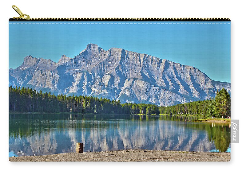 Two Jack Lake Zip Pouch featuring the photograph Two Jack Lake by Linda Sannuti