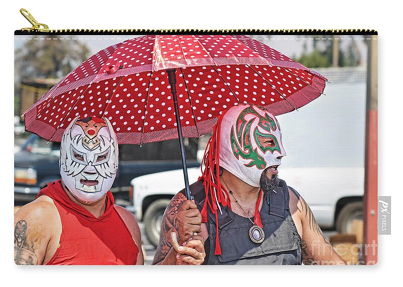 Luchadores Zip Pouch featuring the photograph Two Luchadores Going For a Stroll on a Hot Afternoon by Jim Fitzpatrick