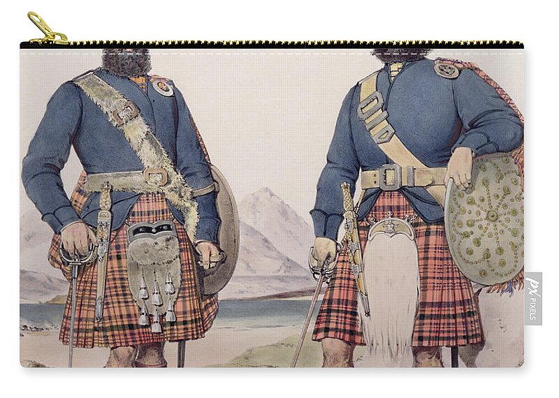 Two Men In Highland Dress Zip Pouch featuring the painting Two men in Highland dress, engraved by Vincent Brooks, 1868 by Kenneth Macleay