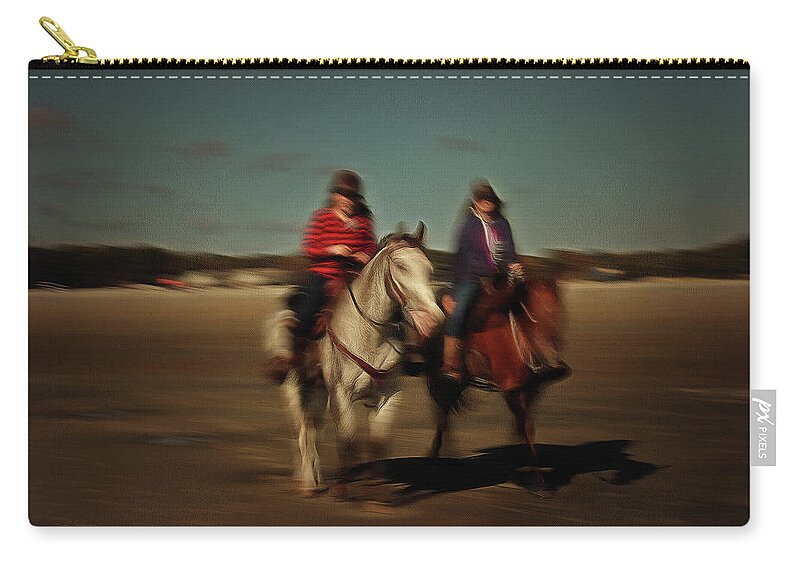 Horses Zip Pouch featuring the photograph Two on the Road by Aleksander Rotner