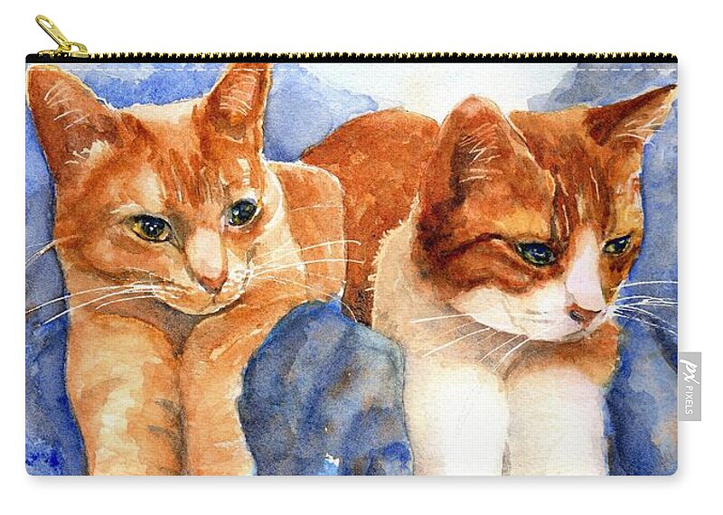 Cats Zip Pouch featuring the painting Two Orange Tabby Cats by Carlin Blahnik CarlinArtWatercolor