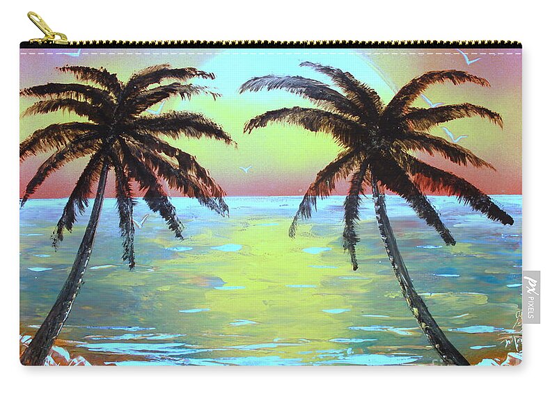 Sunset Zip Pouch featuring the painting Two Palms - E by Greg Moores
