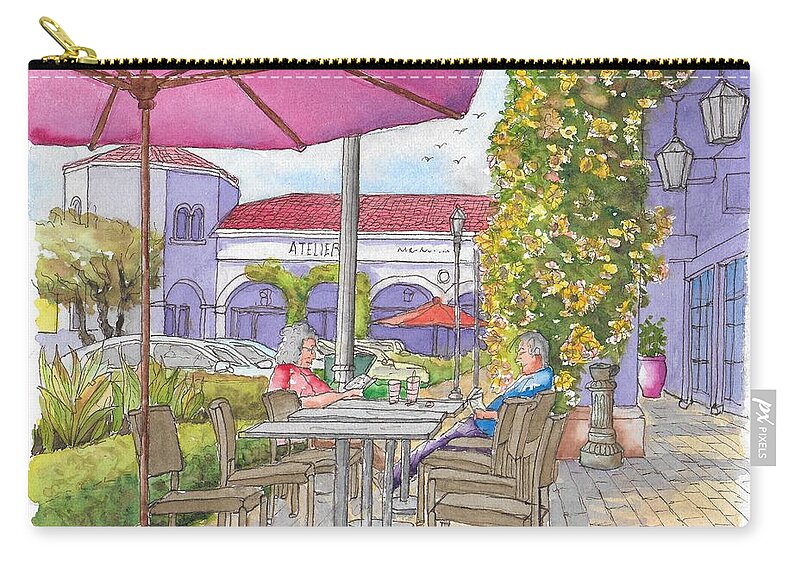 Crystal Cove Mall Zip Pouch featuring the painting Two readers in the Crystal Cove Mall, Laguna Beach, California by Carlos G Groppa