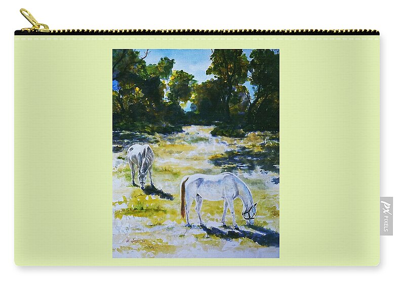 Horses Zip Pouch featuring the painting Sunlit #1 by Hartmut Jager