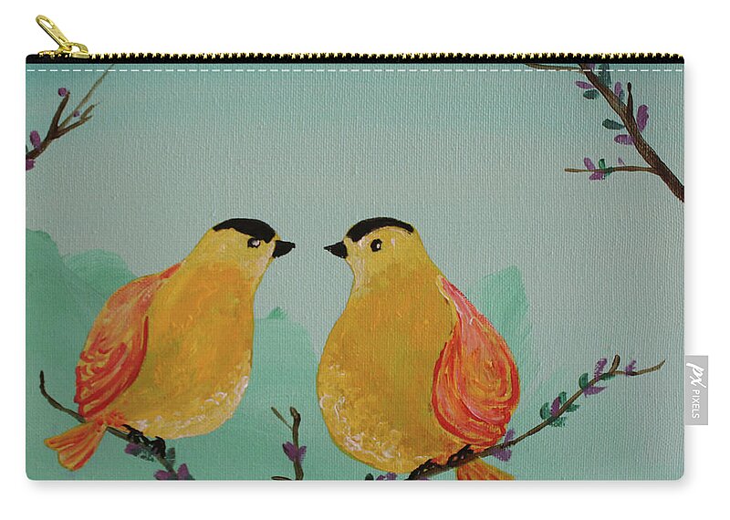 Acrylic Zip Pouch featuring the painting Two Yellow Chickadees by Martin Valeriano
