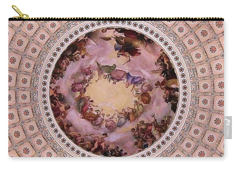 Capitol Rotunda Mural Zip Pouch featuring the photograph U S Capitol Dome Mural # 3 by Allen Beatty