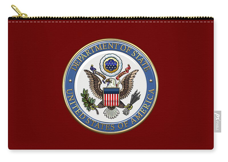 'military Insignia & Heraldry 3d' Collection By Serge Averbukh Carry-all Pouch featuring the digital art U. S. Department of State - DoS Emblem over Red Velvet by Serge Averbukh